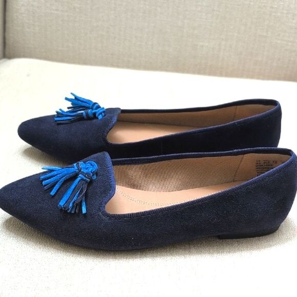 Hush Puppies Sadie Tassel Slip On Loafers Blue Suede Flat Shoes Size 9.5Wide - Picture 7 of 11